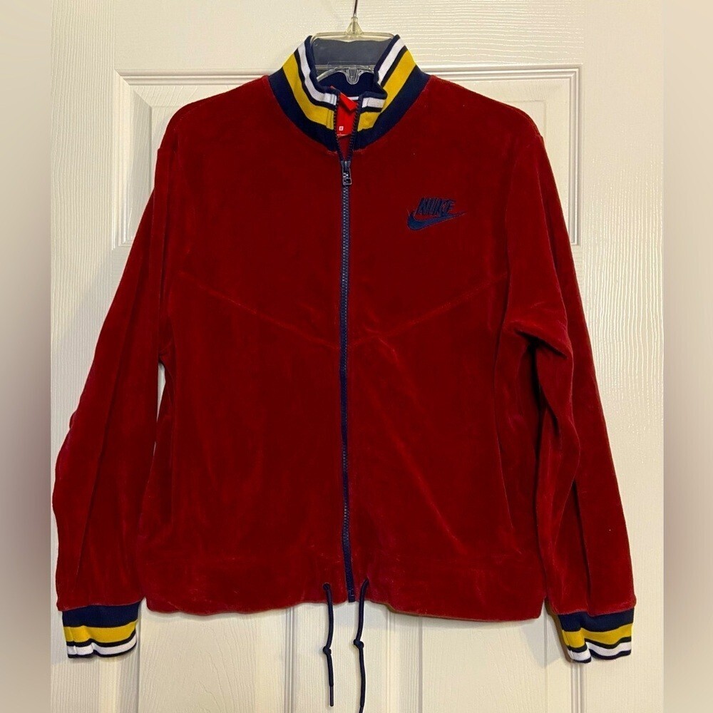 Women’s Nike Maroon vintage Terry cloth, track jacket size L